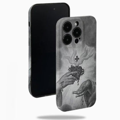Christianartworkshop Monochrome Sacred Heart with Crown of Thorns Phone Case