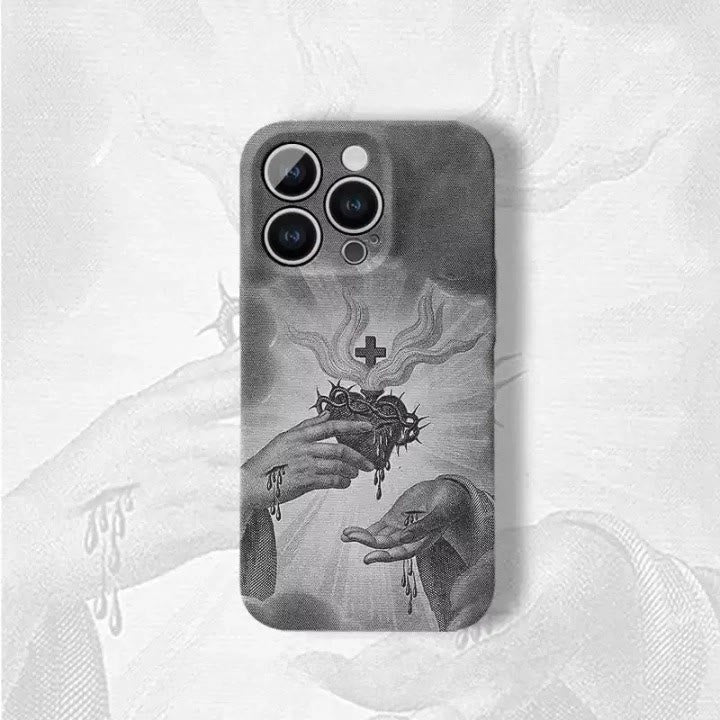 Christianartworkshop Monochrome Sacred Heart with Crown of Thorns Phone Case
