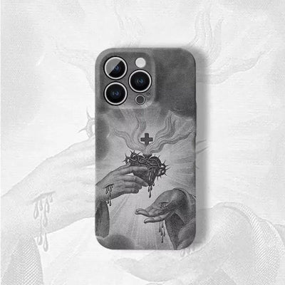 Christianartworkshop Monochrome Sacred Heart with Crown of Thorns Phone Case