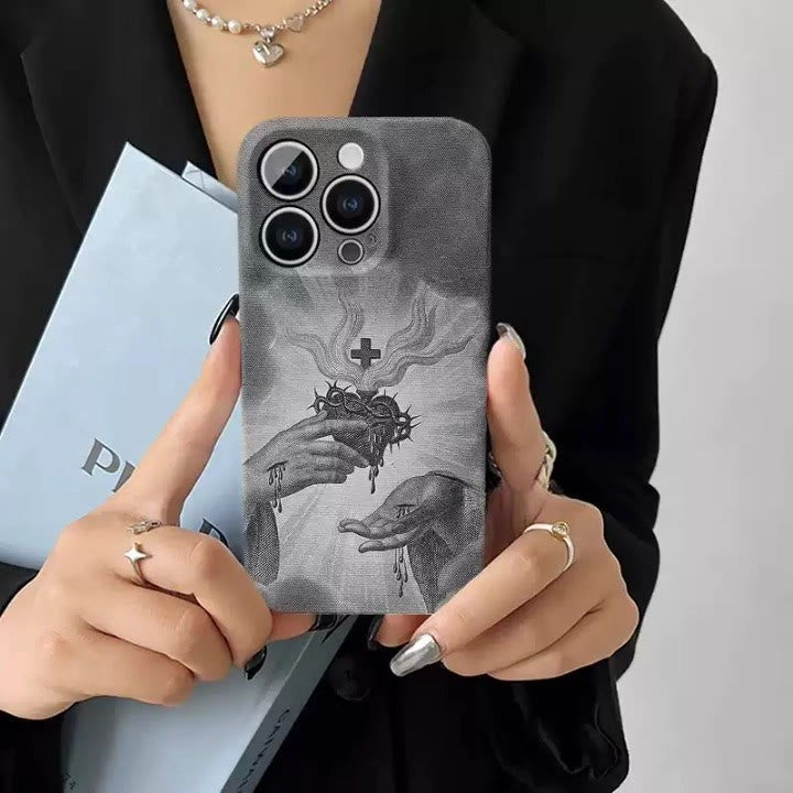 Christianartworkshop Monochrome Sacred Heart with Crown of Thorns Phone Case