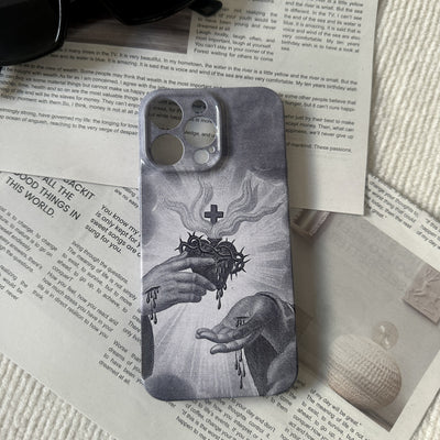Christianartworkshop Monochrome Sacred Heart with Crown of Thorns Phone Case