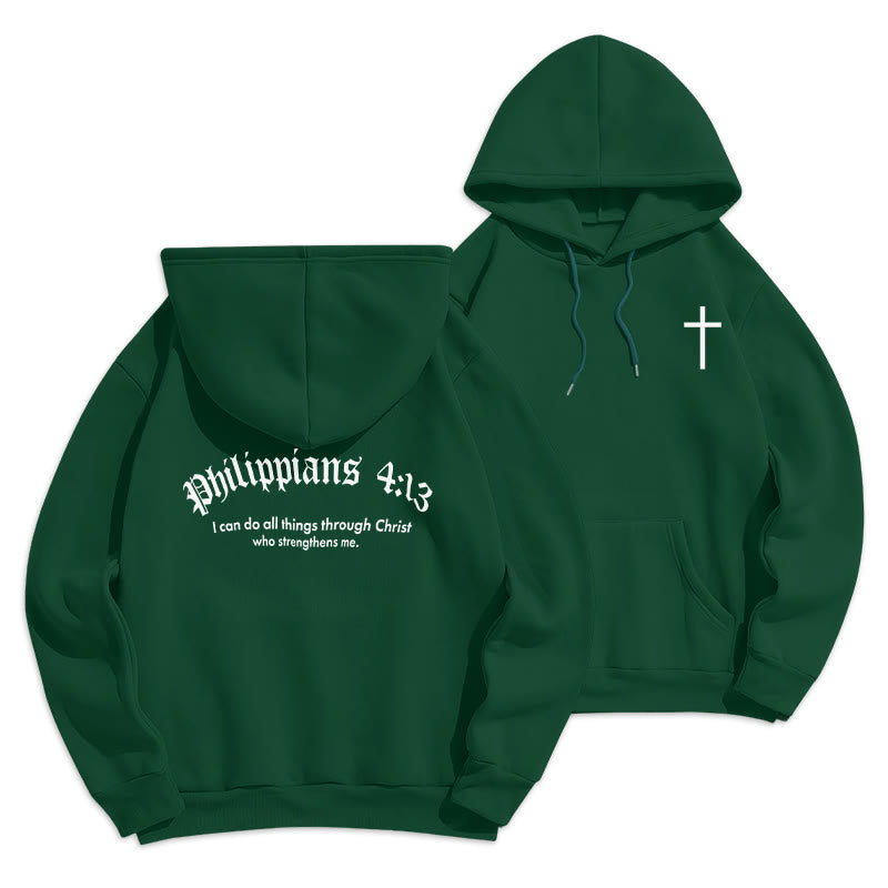 Christianartworkshop Quotation Style Bold Faith in Philippians 413 Fleece Lined Polyester Hoodie