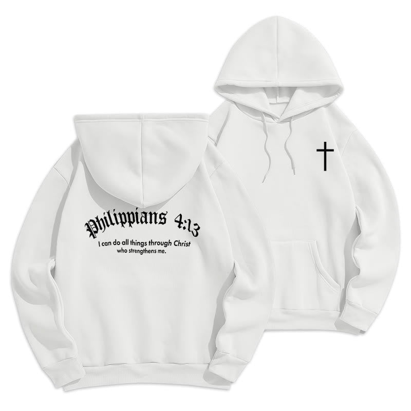 Christianartworkshop Quotation Style Bold Faith in Philippians 413 Fleece Lined Polyester Hoodie