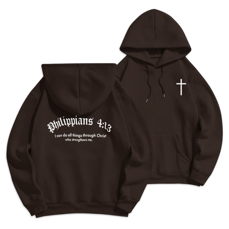 Christianartworkshop Quotation Style Bold Faith in Philippians 413 Fleece Lined Polyester Hoodie