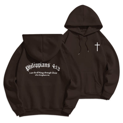 Christianartworkshop Quotation Style Bold Faith in Philippians 413 Fleece Lined Polyester Hoodie