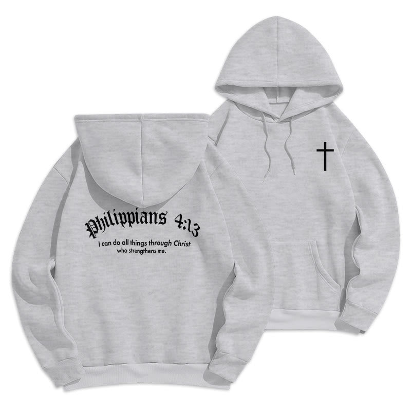Christianartworkshop Quotation Style Bold Faith in Philippians 413 Fleece Lined Polyester Hoodie