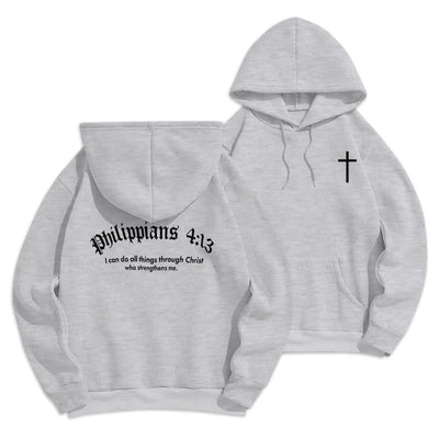 Christianartworkshop Quotation Style Bold Faith in Philippians 413 Fleece Lined Polyester Hoodie