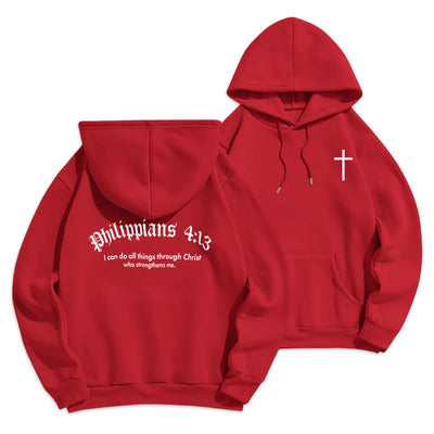 Christianartworkshop Quotation Style Bold Faith in Philippians 413 Fleece Lined Polyester Hoodie