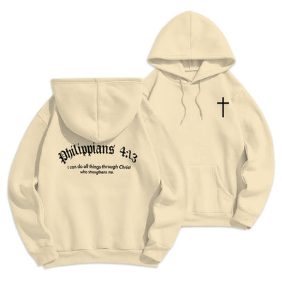 Christianartworkshop Quotation Style Bold Faith in Philippians 413 Fleece Lined Polyester Hoodie
