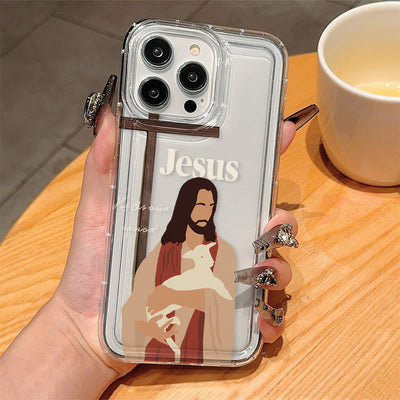 Christianartworkshop Faith-Inspired Christian Symbolism Phone Case: Virgin Mary, Jesus & Cross Art