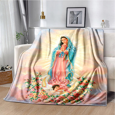 Christianartworkshop Colored Style Our Lady of Guadalupe Flannel Blanket: Cozy Faith for Bedroom & Sofa