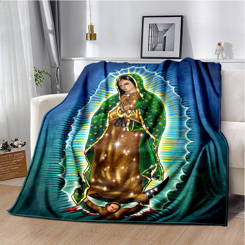 Christianartworkshop Colored Style Our Lady of Guadalupe Flannel Blanket: Cozy Faith for Bedroom & Sofa
