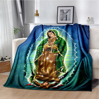 Christianartworkshop Colored Style Our Lady of Guadalupe Flannel Blanket: Cozy Faith for Bedroom & Sofa