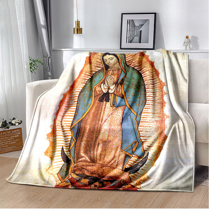Christianartworkshop Colored Style Our Lady of Guadalupe Flannel Blanket: Cozy Faith for Bedroom & Sofa