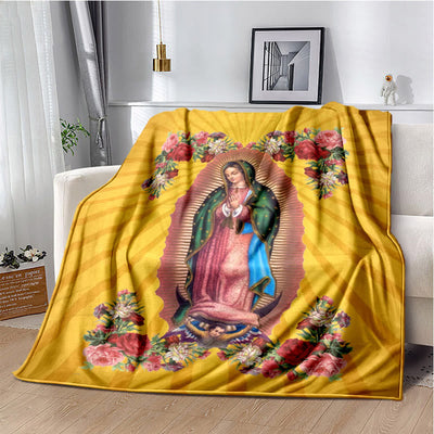 Christianartworkshop Colored Style Our Lady of Guadalupe Flannel Blanket: Cozy Faith for Bedroom & Sofa