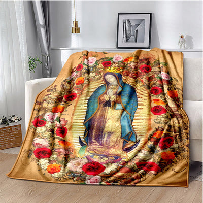 Christianartworkshop Colored Style Our Lady of Guadalupe Flannel Blanket: Cozy Faith for Bedroom & Sofa