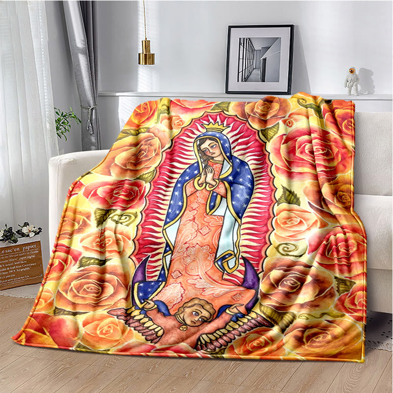 Christianartworkshop Blessed Virgin of Guadalupe Cozy Flannel Blanket: Warmth for Your Home