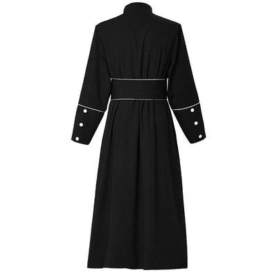 Christianartworkshop Ceremonial Black and White Stand Collar Clergy Robe with Belt & Cross Motifs