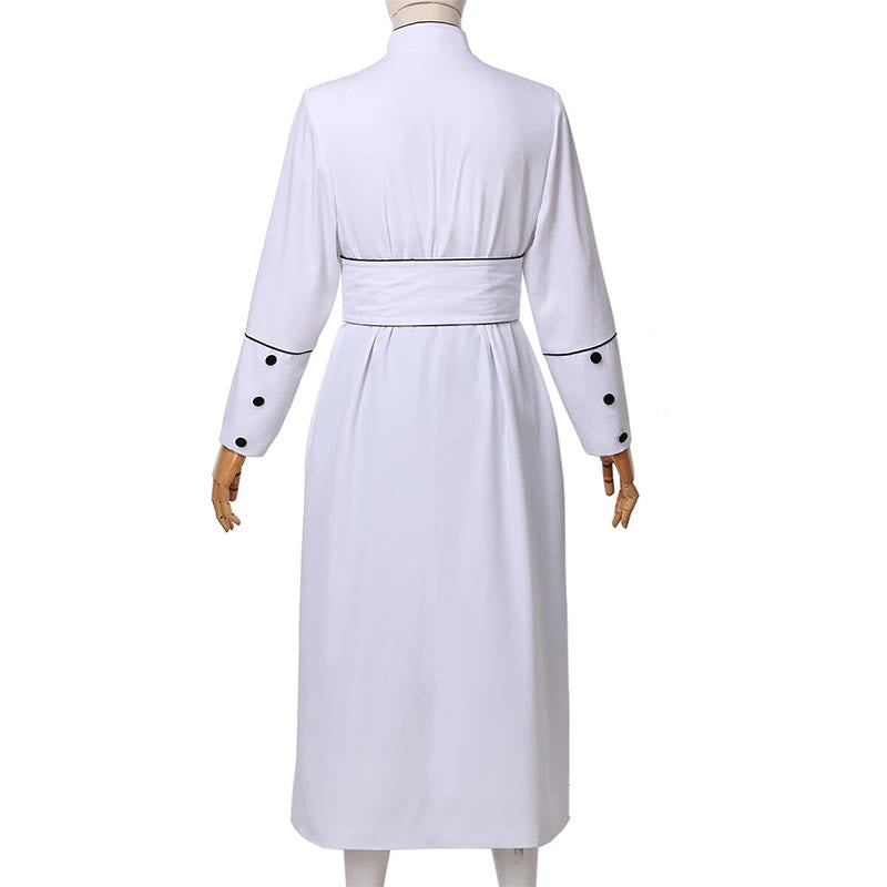Christianartworkshop Ceremonial Black and White Stand Collar Clergy Robe with Belt & Cross Motifs