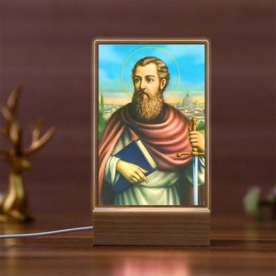 Christianartworkshop Holy Saints Icon Beechwood Base Night Light of Faithful Guardian