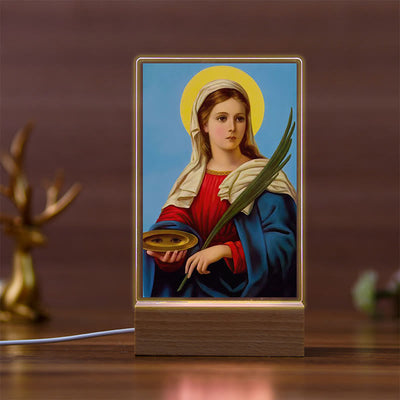 Christianartworkshop Holy Saints Icon Beechwood Base Night Light of Faithful Guardian