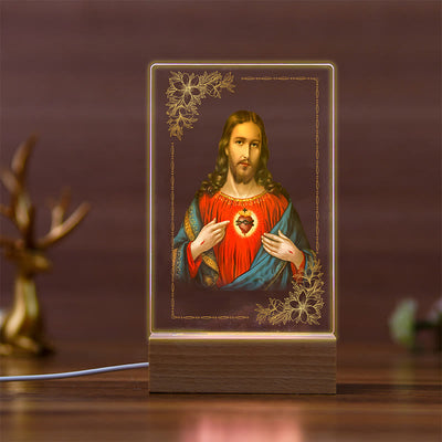 Christianartworkshop Holy Saints Icon Beechwood Base Night Light of Faithful Guardian