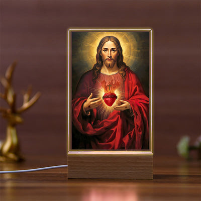 Christianartworkshop Holy Saints Icon Beechwood Base Night Light of Faithful Guardian