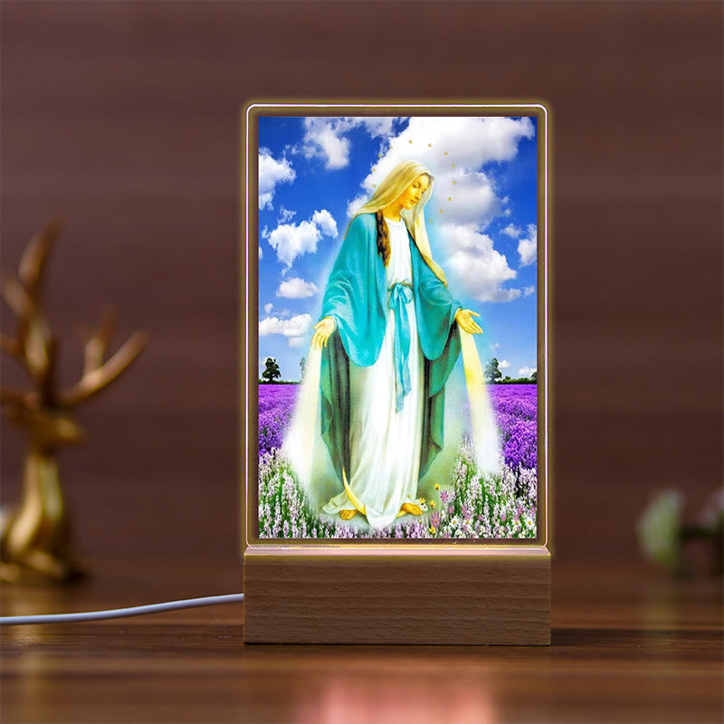 Christianartworkshop Holy Saints Icon Beechwood Base Night Light of Faithful Guardian