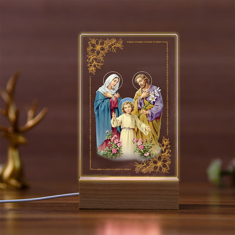 Christianartworkshop Holy Saints Icon Beechwood Base Night Light of Faithful Guardian
