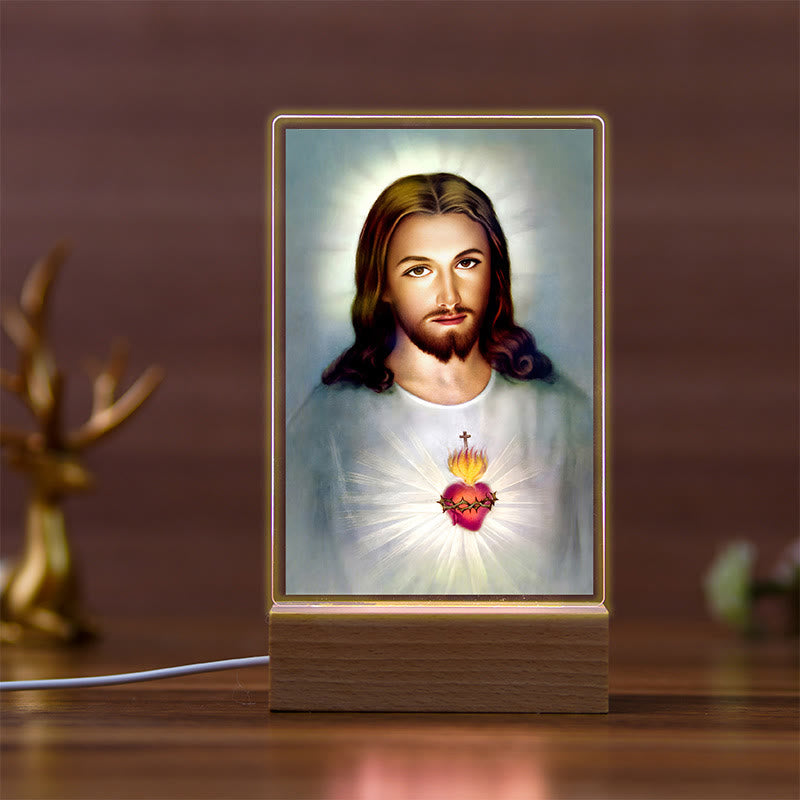 Christianartworkshop Holy Saints Icon Beechwood Base Night Light of Faithful Guardian