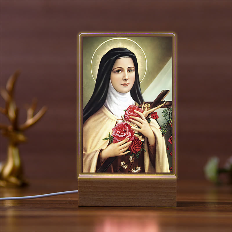 Christianartworkshop Daily Faith Resonant Religious Night Light with Holy Icons & Beech Base