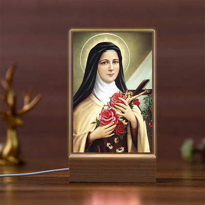 Christianartworkshop Daily Faith Resonant Religious Night Light with Holy Icons & Beech Base