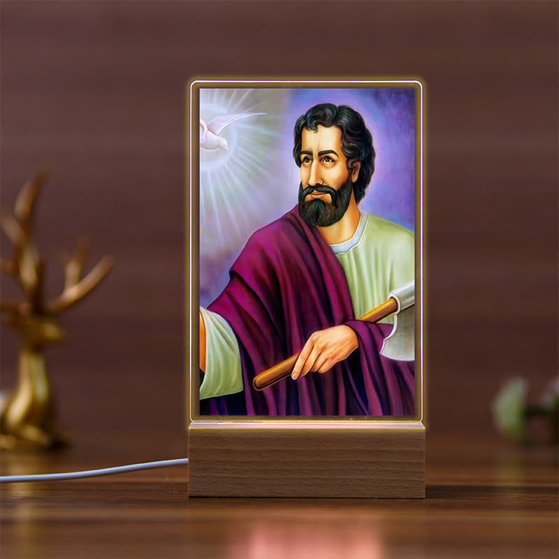 Christianartworkshop Daily Faith Resonant Religious Night Light with Holy Icons & Beech Base