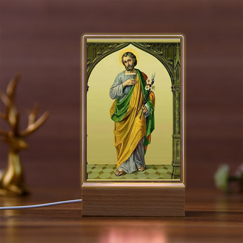 Christianartworkshop Daily Faith Resonant Religious Night Light with Holy Icons & Beech Base