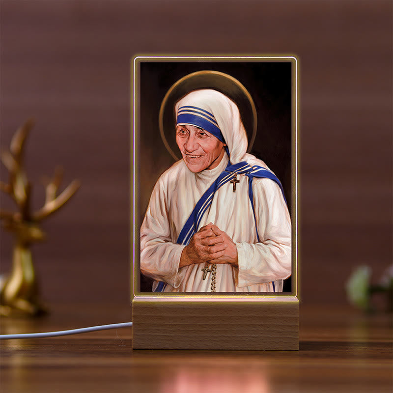 Christianartworkshop Daily Faith Resonant Religious Night Light with Holy Icons & Beech Base