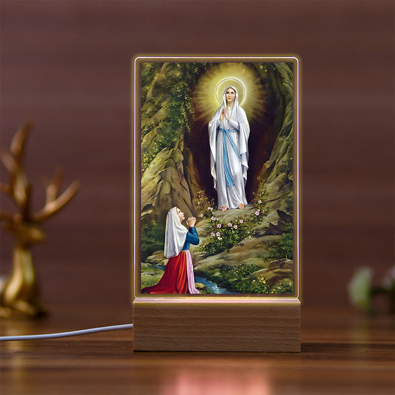 Christianartworkshop Daily Faith Resonant Religious Night Light with Holy Icons & Beech Base