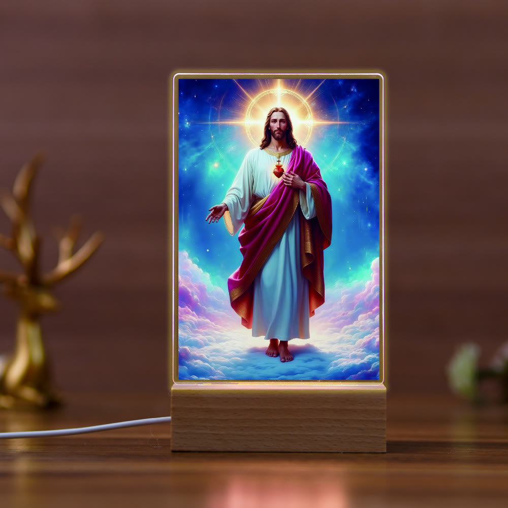 Christianartworkshop Daily Faith Resonant Religious Night Light with Holy Icons & Beech Base