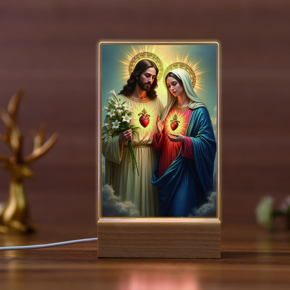 Christianartworkshop Daily Faith Resonant Religious Night Light with Holy Icons & Beech Base