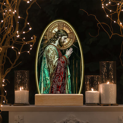 Christianartworkshop Jesus Modern Devotion Colorful Glow Night Light: Oval Silhouette & Artistic Hues