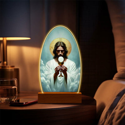 Christianartworkshop Jesus Modern Devotion Colorful Glow Night Light: Oval Silhouette & Artistic Hues
