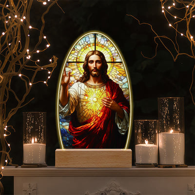 Christianartworkshop Jesus Modern Devotion Colorful Glow Night Light: Oval Silhouette & Artistic Hues