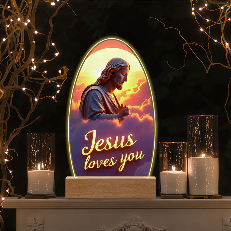 Christianartworkshop Jesus Modern Devotion Colorful Glow Night Light: Oval Silhouette & Artistic Hues