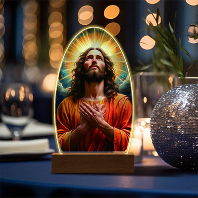 Christianartworkshop Jesus Modern Devotion Colorful Glow Night Light: Oval Silhouette & Artistic Hues