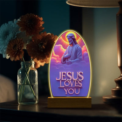 Christianartworkshop Jesus Modern Devotion Colorful Glow Night Light: Oval Silhouette & Artistic Hues