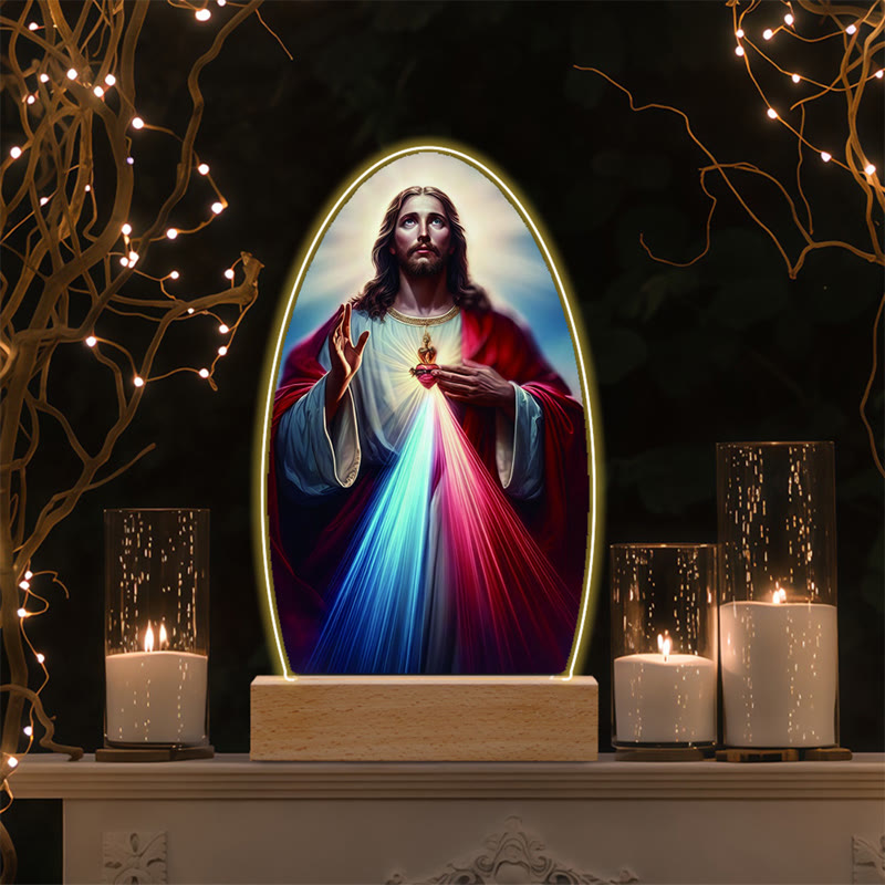 Christianartworkshop Jesus Modern Devotion Colorful Glow Night Light: Oval Silhouette & Artistic Hues