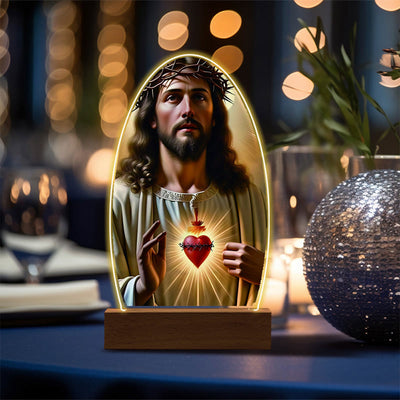 Christianartworkshop Jesus Modern Devotion Colorful Glow Night Light: Oval Silhouette & Artistic Hues