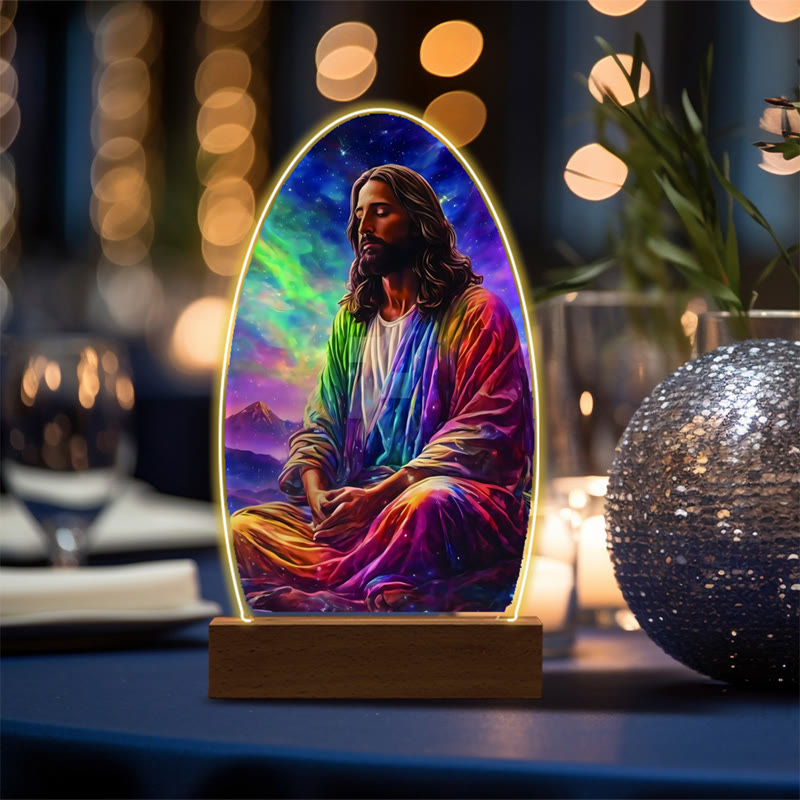 Christianartworkshop Jesus Modern Devotion Colorful Glow Night Light: Oval Silhouette & Artistic Hues