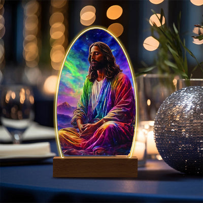 Christianartworkshop Jesus Modern Devotion Colorful Glow Night Light: Oval Silhouette & Artistic Hues
