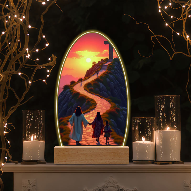 Christianartworkshop Jesus Modern Devotion Colorful Glow Night Light: Oval Silhouette & Artistic Hues