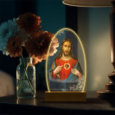 Christianartworkshop Jesus Modern Devotion Colorful Glow Night Light: Oval Silhouette & Artistic Hues